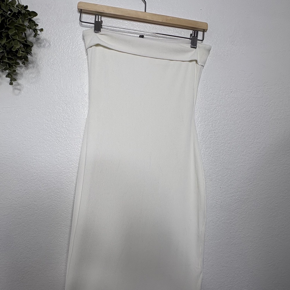 PrettyGarden White Strapless Ribbed Bodycon Midi Dress Side Slit XS - Picture 8 of 8